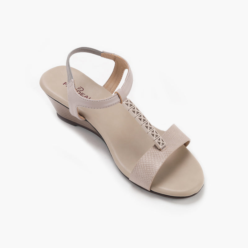 T-Bar Wedge Sandals stone side single