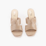 Symmetrical Strap Croc Print Sandals beige front angle