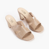 Symmetrical Strap Croc Print Sandals beige side angle