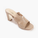 Symmetrical Strap Croc Print Sandals beige side single