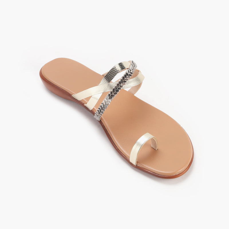 Criss Cross Open Toe Slides gold side single