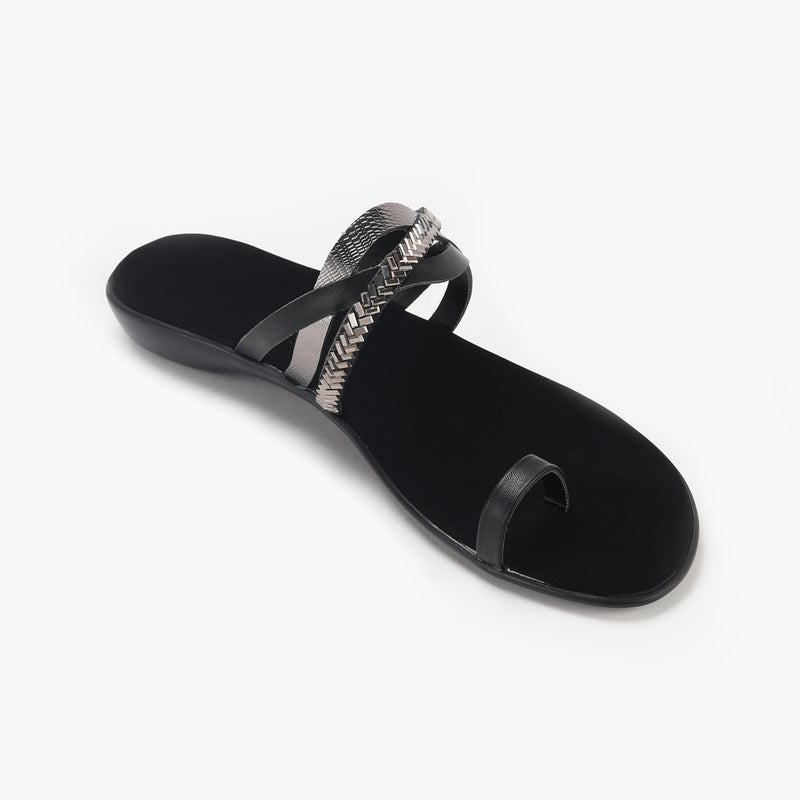 Criss Cross Open Toe Slides black side single