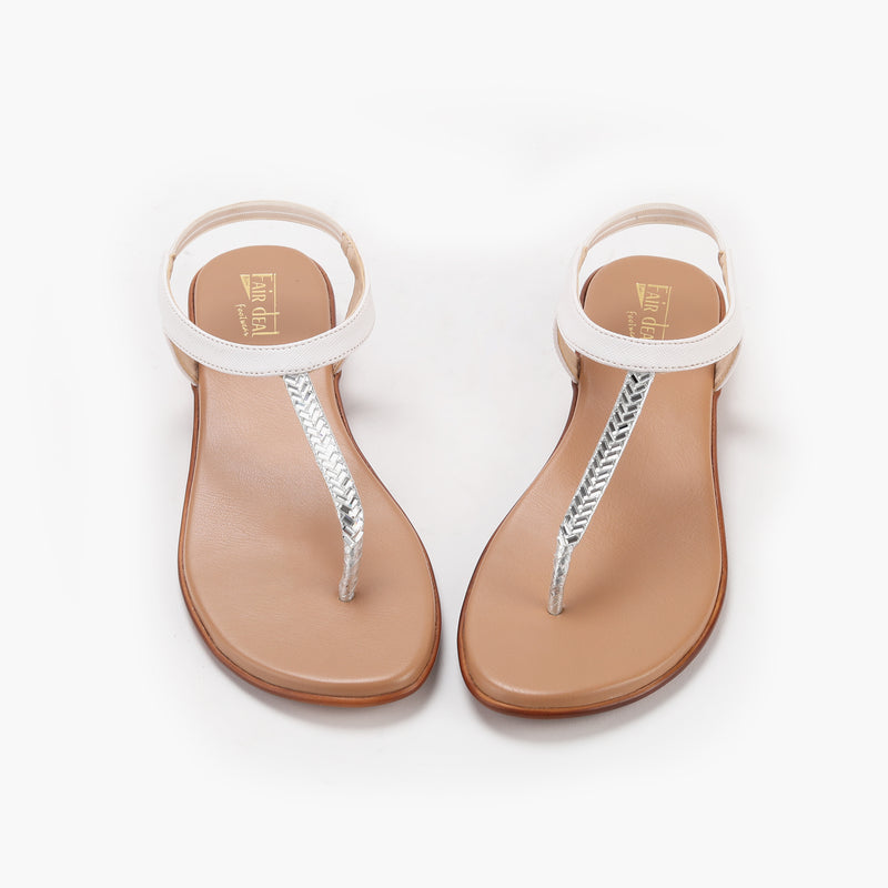 T Bar Sandals white front angle