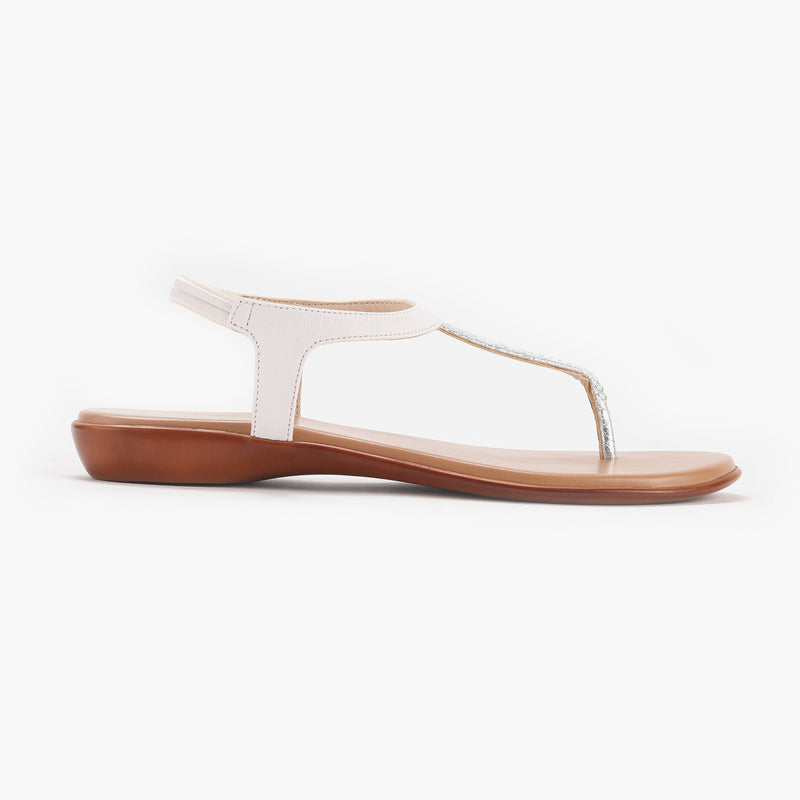 T Bar Sandals white side profile with heel