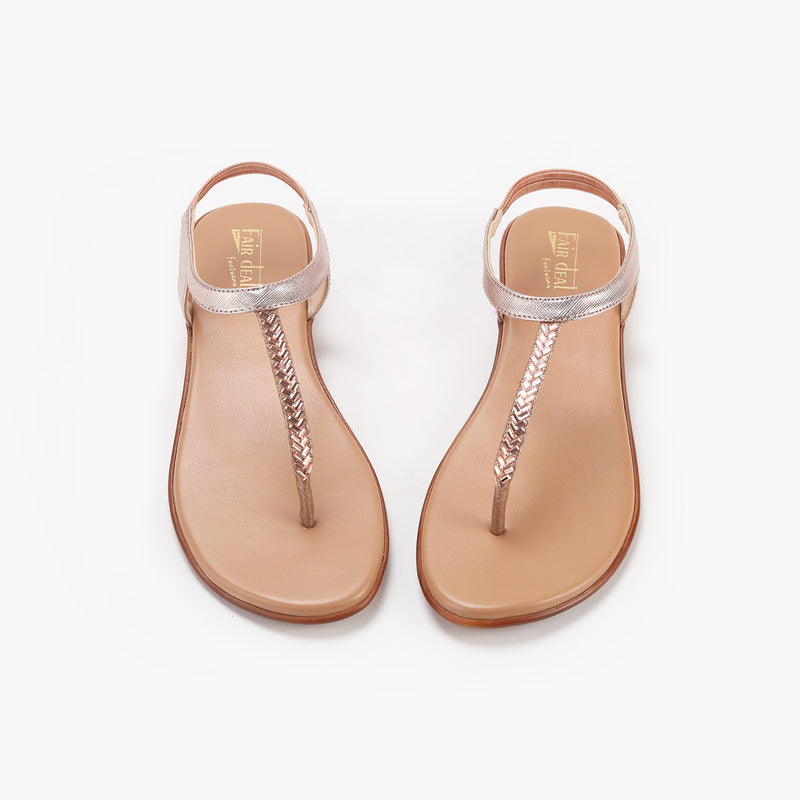 T Bar Sandals Rose Gold front angle