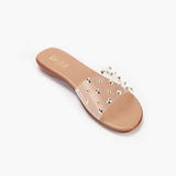 Studded Clear Strap Slides tan side single