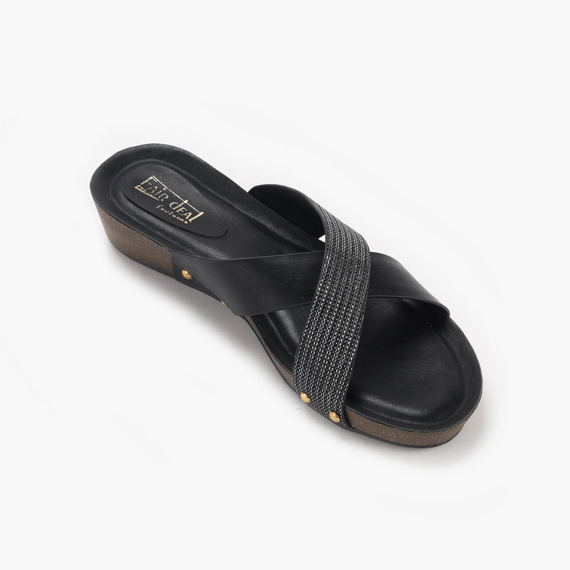 Shimmer Cross Slip Ons black side single