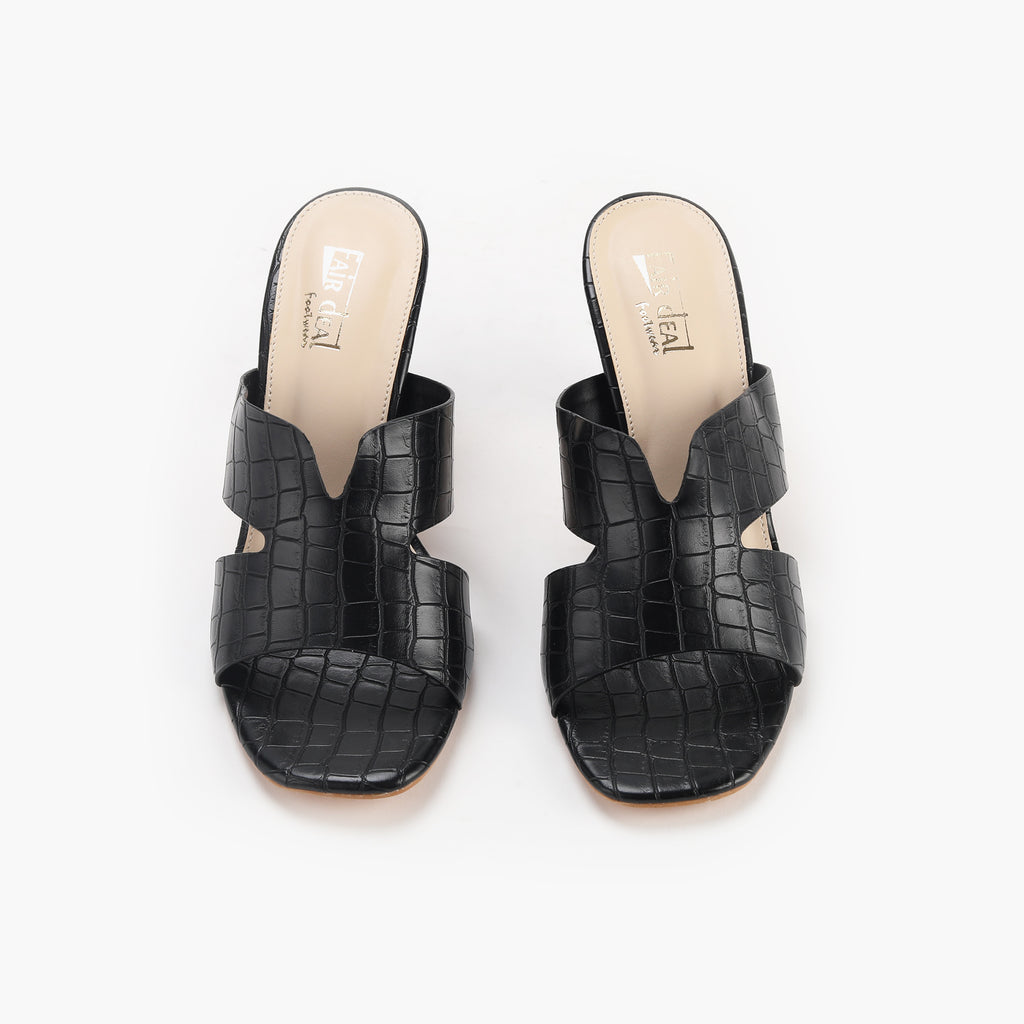 Women Crocodile Embossed Twist Decor Slide Sandals, Elegant Black Flat  Sandals | SHEIN