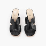 Symmetrical Strap Croc Print Sandals black front angle