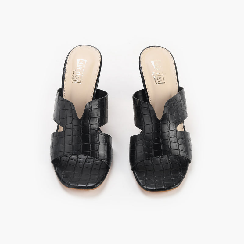 Chic Steps Gold Studded Slide On Sandals with Croc Print Sole in Black |  Giddy Up Glamour Boutique