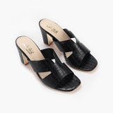 Symmetrical Strap Croc Print Sandals black side angle