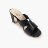 Symmetrical Strap Croc Print Sandals black side single