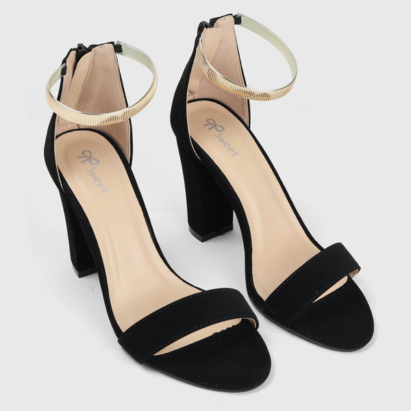 Embellished Ankle Strap Suede Sandals Black Side Angle