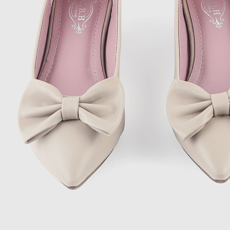 Bold Bow Faux Leather Flats Grey