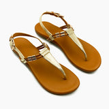 Textured T Bar Sandals Gold Rust Side Angle