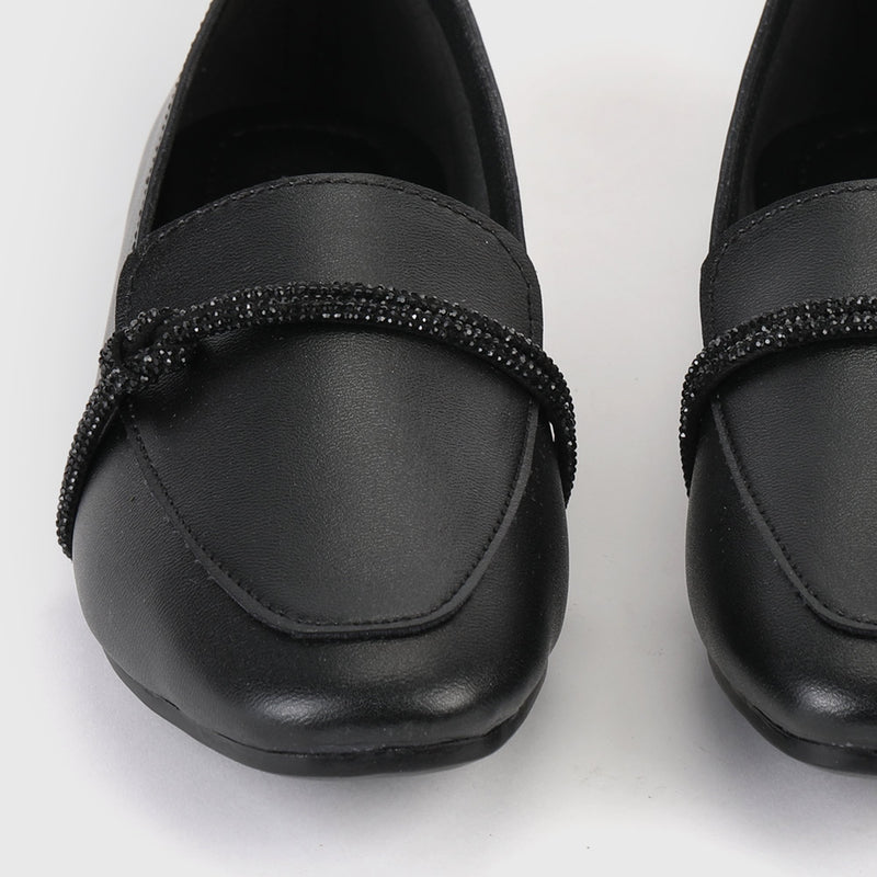 String Embellished Shoes Black