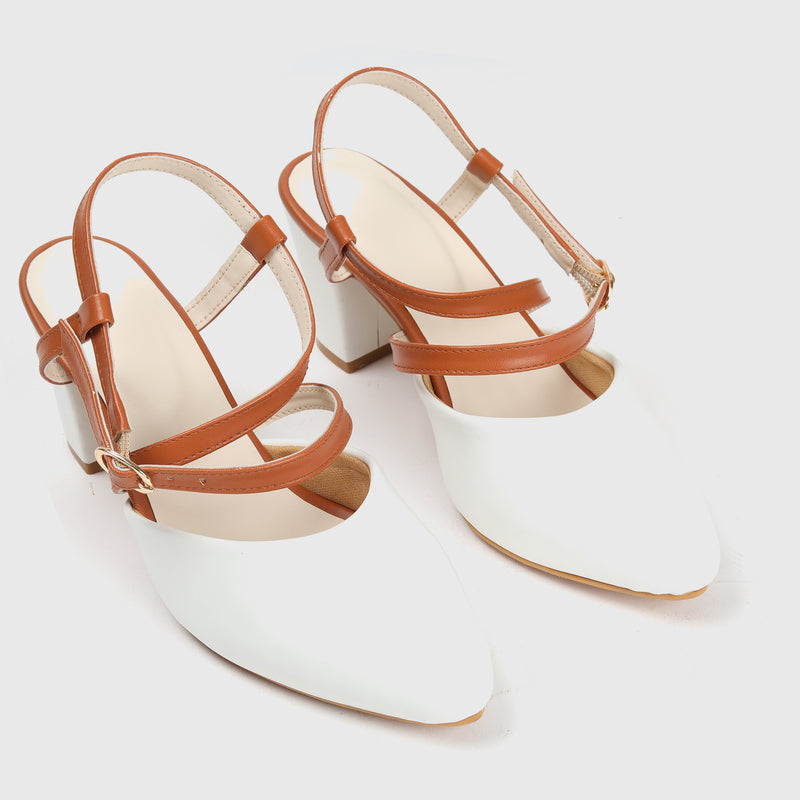 Cross Ankle Strap Heeled Sandals White Rust Side Angle