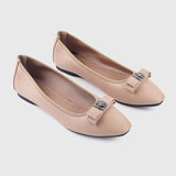 Petite Bow Embellished Flats Beige Side Angle