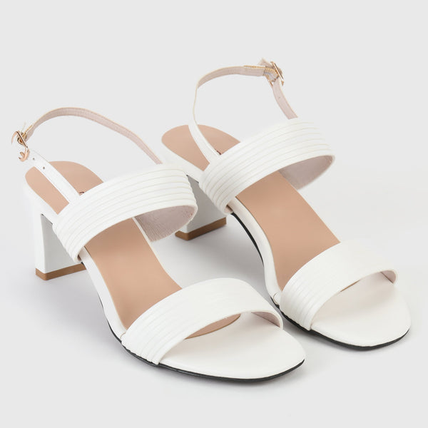 Slingback Block Heel Sandals White Side Angle