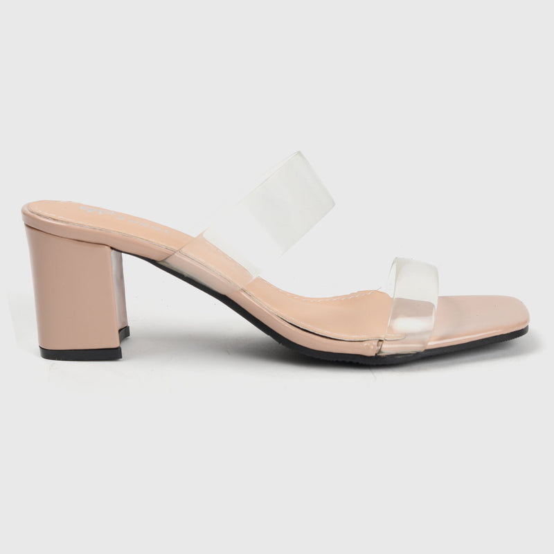 Symmetrical Clear Strap Slip Ons Nude