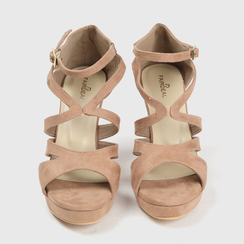 Criss Cross Ankle Strap Sandals Beige