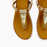 Textured T Bar Sandals Gold Rust