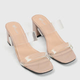 Symmetrical Clear Strap Slip Ons Nude Side Angle