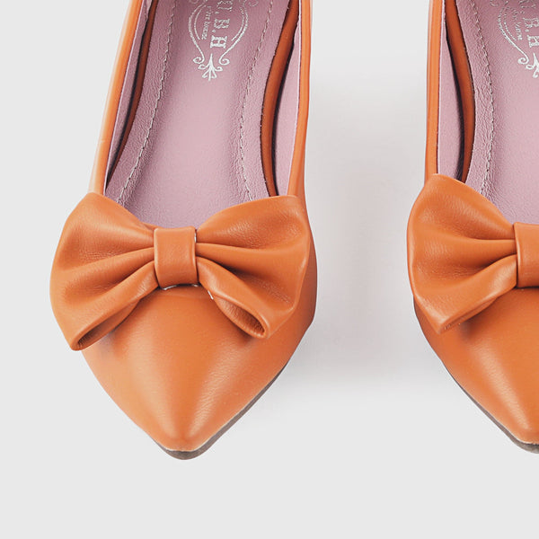 Bold Bow Faux Leather Flats Brown