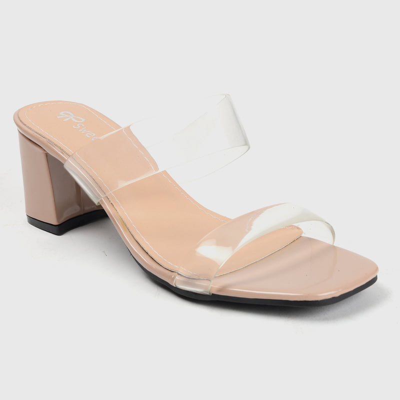 Symmetrical Clear Strap Slip Ons Nude