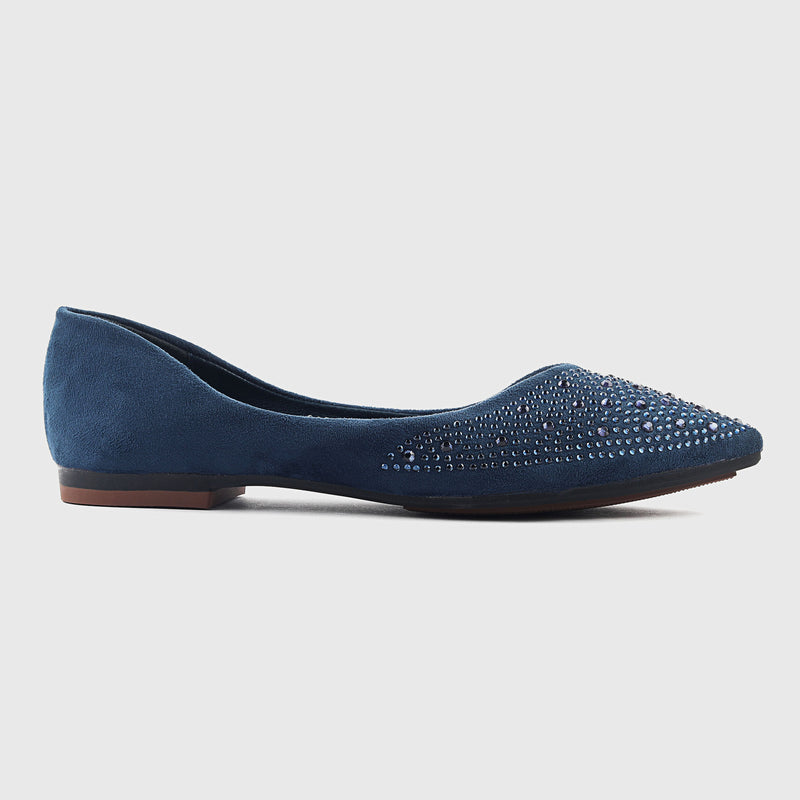 Stud Embellished Pointed Flats Navy