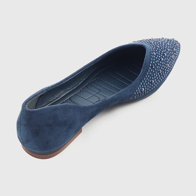 Stud Embellished Pointed Flats Navy