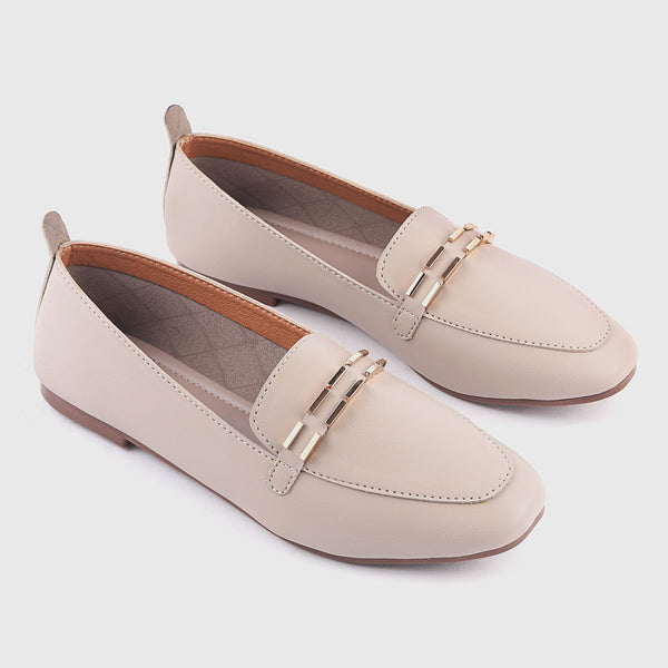 Metal Accented Shoes Light Beige Side Angle