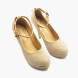 Shimmer Platform Pumps Light Gold Side Angle