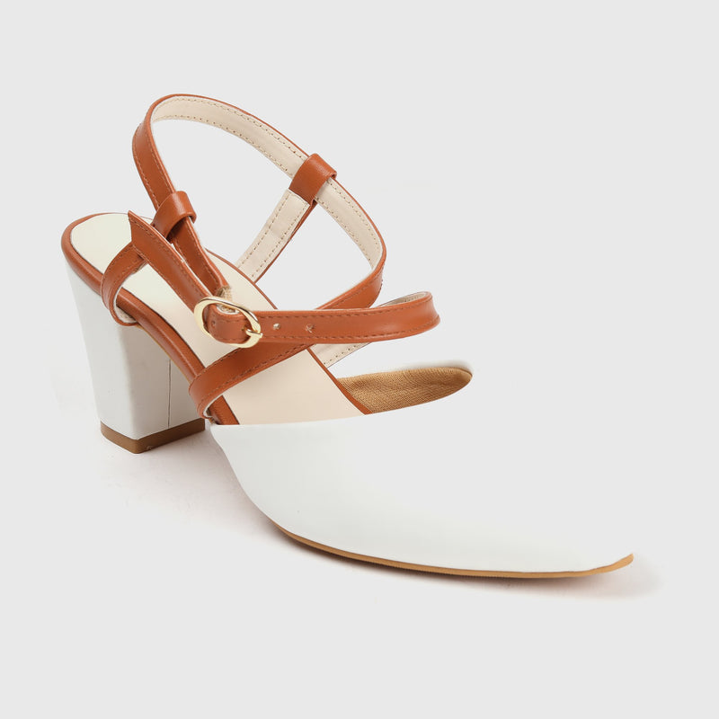 Cross Ankle Strap Heeled Sandals White Rust