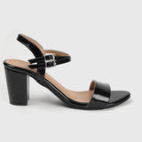 Ankle Strap Patent Block Heel Sandals Black