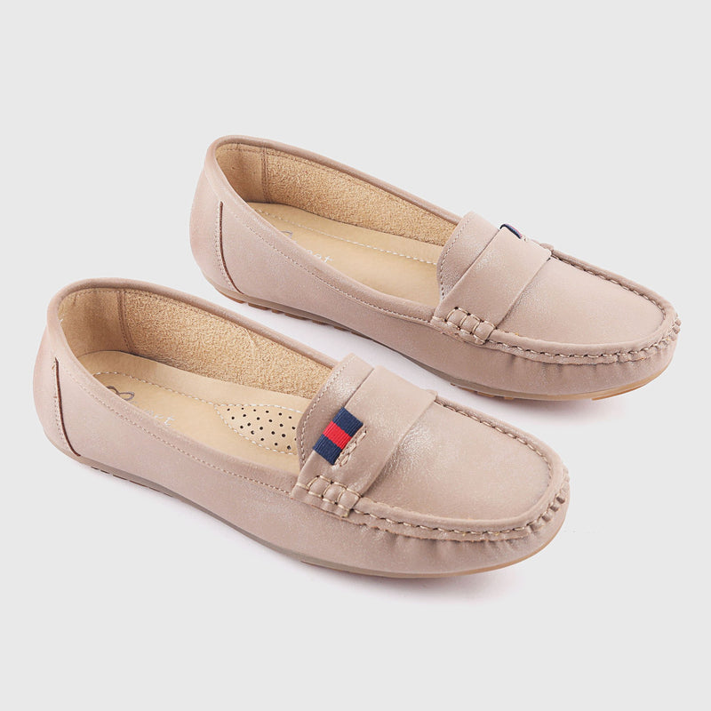 Shimmer Round Toe Loafers Light Beige Side Angle