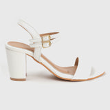 Ankle Strap Patent Block Heel Sandals White