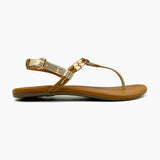 Textured T Bar Sandals Gold Rust