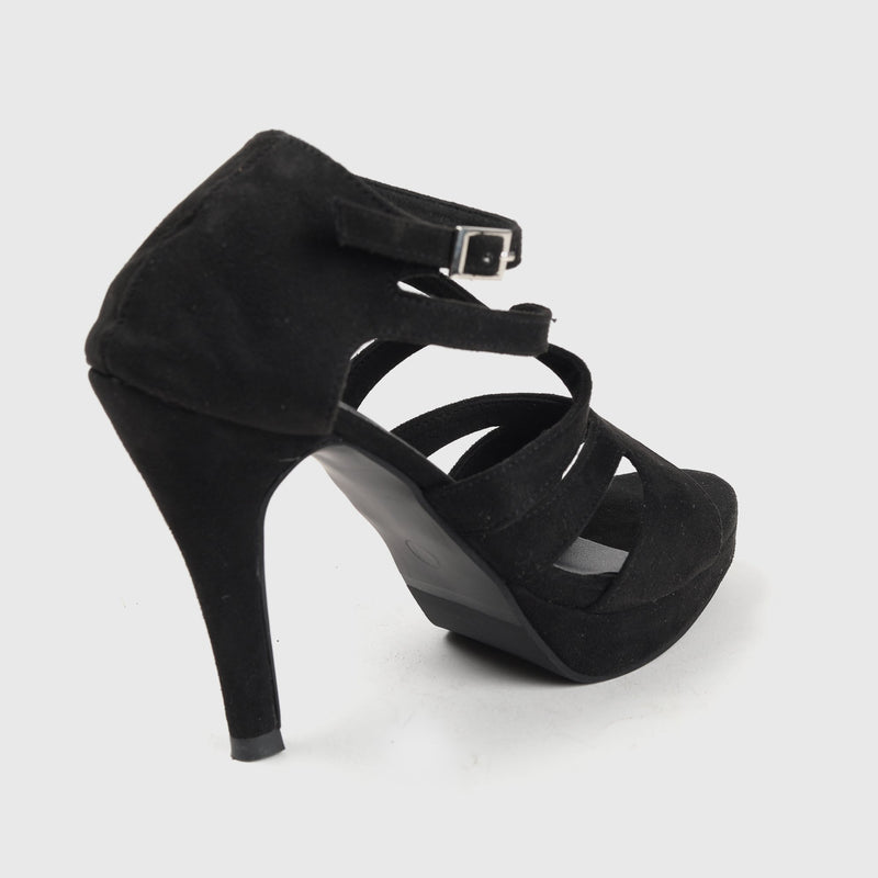 FRANCESCO SACCO Black Gold Leather Suede Ankle Strap Heels Shoes | Lyst