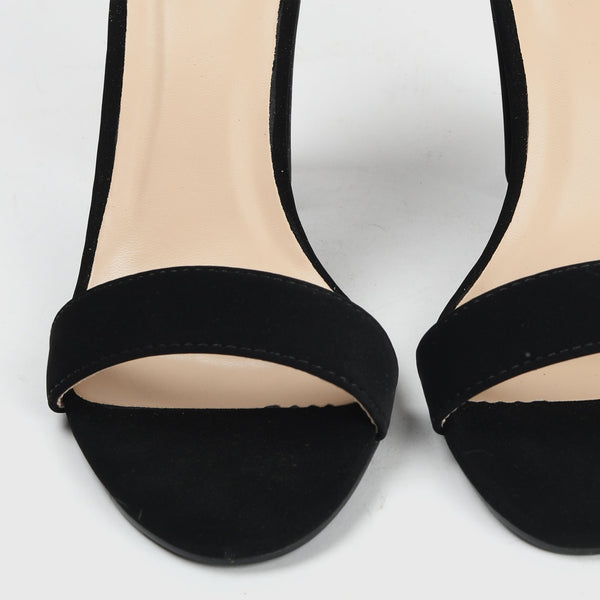 Embellished Ankle Strap Suede Sandals Black