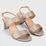 Slingback Block Heel Sandals Champagne Side Angle