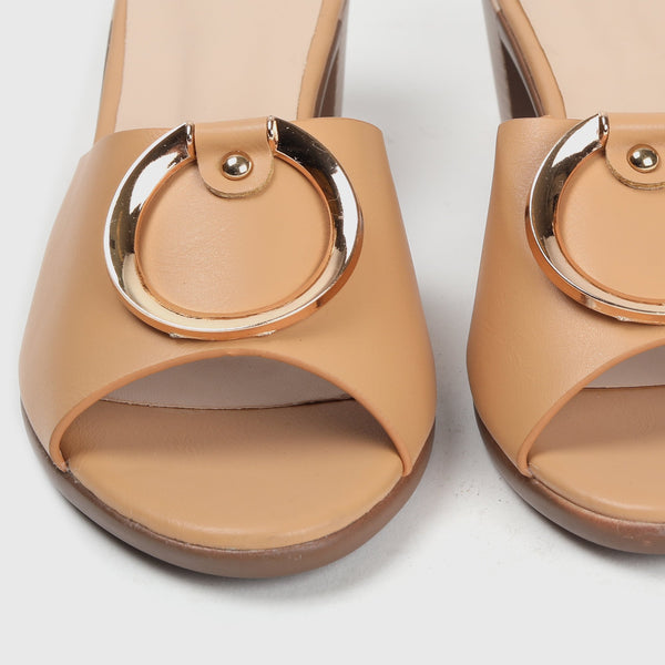 Buckle Embellished Mules Tan