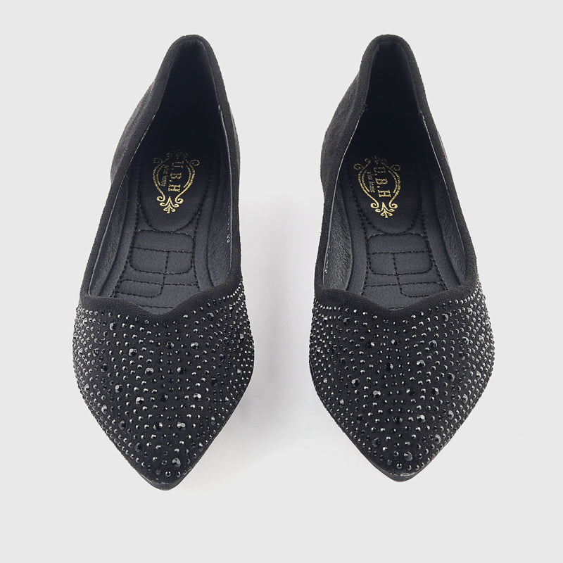 Stud Embellished Pointed Flats Black