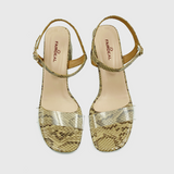 Snake Low Block Heel Sandals Beige