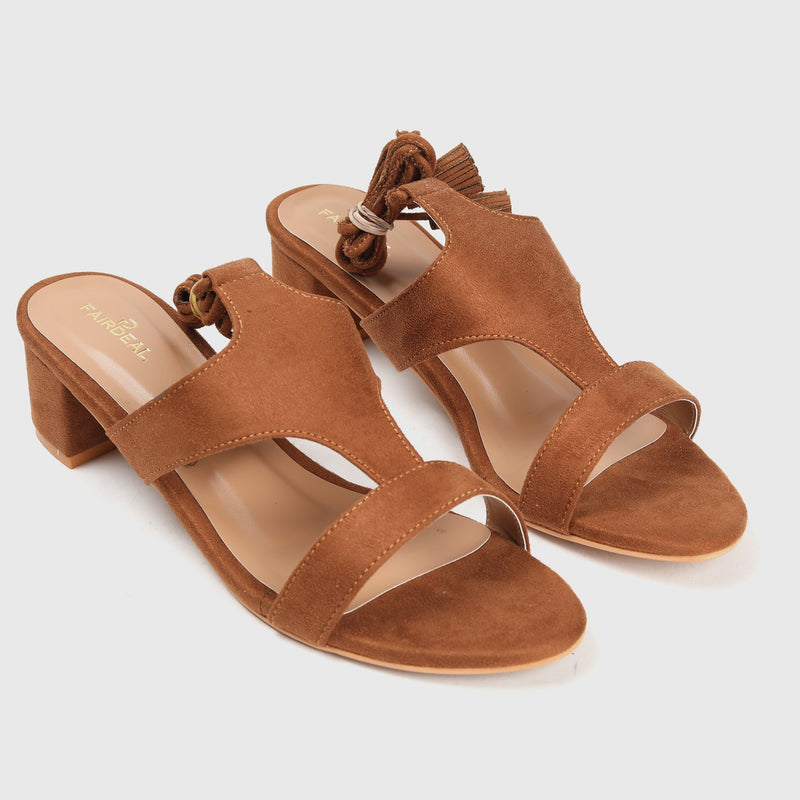 Asymmetrical Wrap Around Tassle Sandals Dark Rust Side Angle