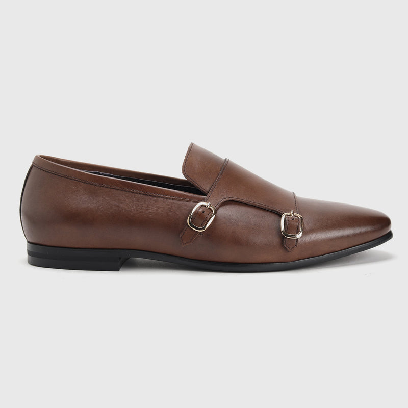 Double Buckle Low Cut Monk Coffee Side Single