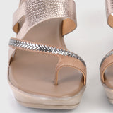 Stud Embellished Toe Wedges Dullgold