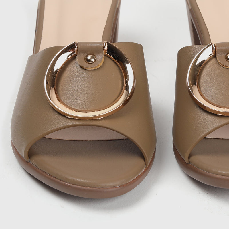 Buckle Embellished Mules Olive