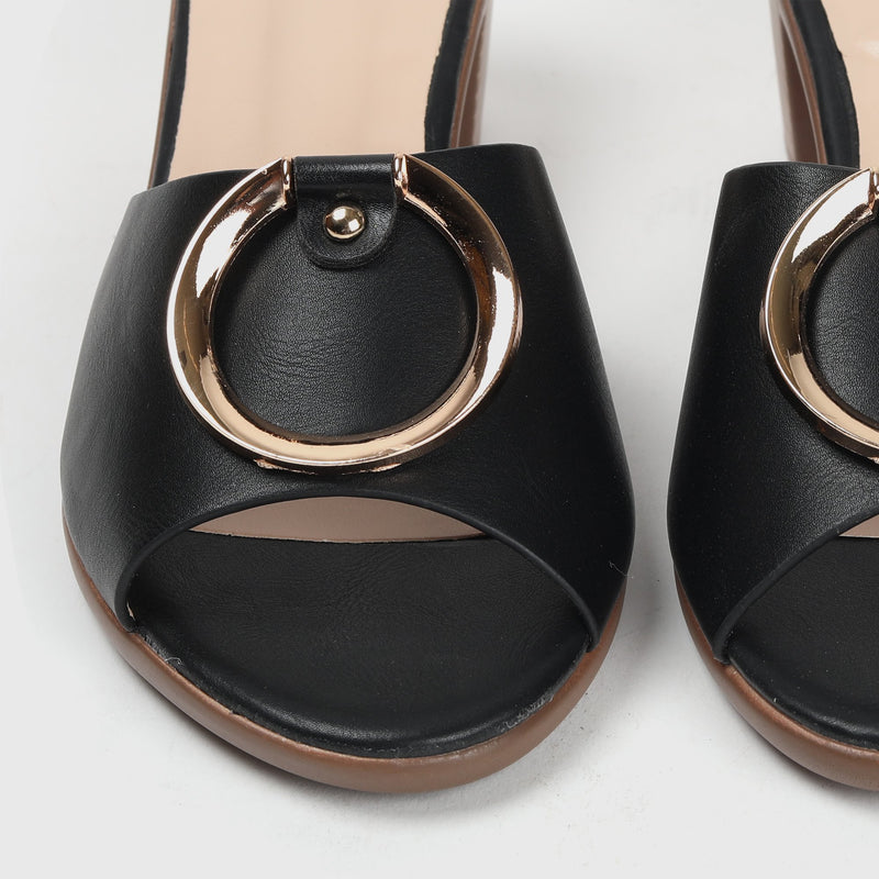 Buckle Embellished Mules Black