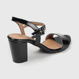 Ankle Strap Patent Block Heel Sandals Black